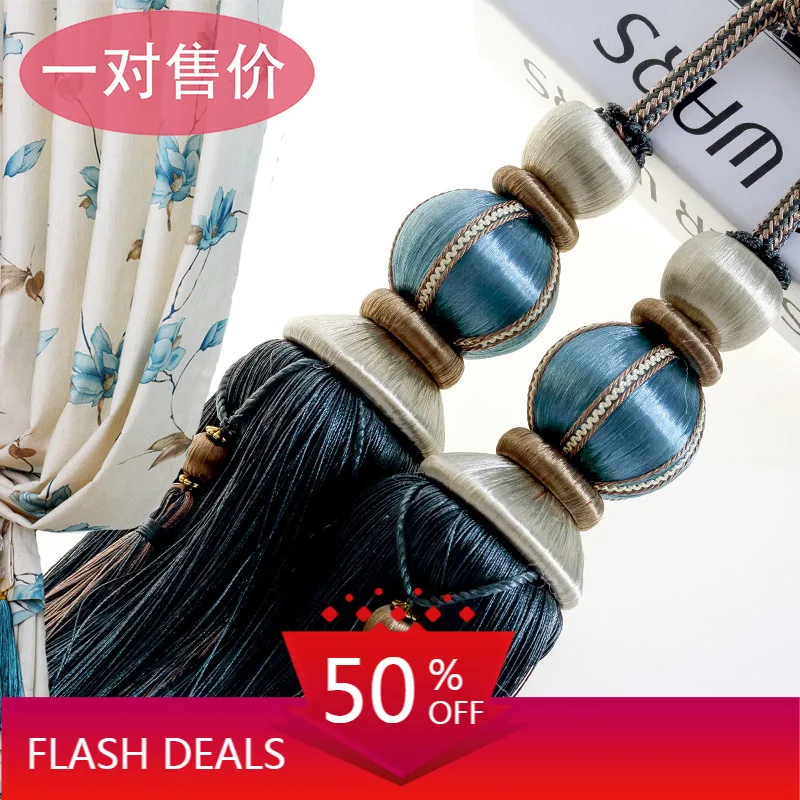 Cortina de lujo con dise&ntilde;o de planetas para decoraci&oacute;n de sala de estar, cortina con correa de bola colgante hecha a mano, borla colgante-0