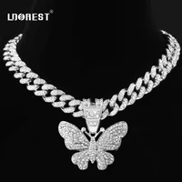 hip hop shiny crystal butterfly pendant necklace cuban chain women men miami curb cuban link necklaces fashion charm jewelry new
