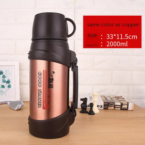 Yellow 2000ml 304 термос большой емкости из нержавеющей стали, 1200 мл, 1500 мл, 2л, для машины, для путешествий, портативная бутылка-термос л - Цвет: Yellow 2000ml