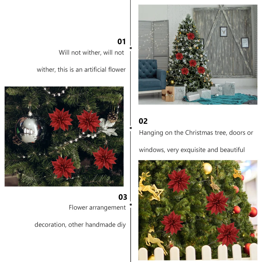 

12Pcs Christmas Cloth Flower Home Tree Hanging Ornament Flower Pendant