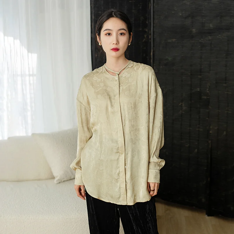 

Женская рубашка на пуговицах, осенняя свободная жаккардовая рубашка с длинным рукавом, 1127