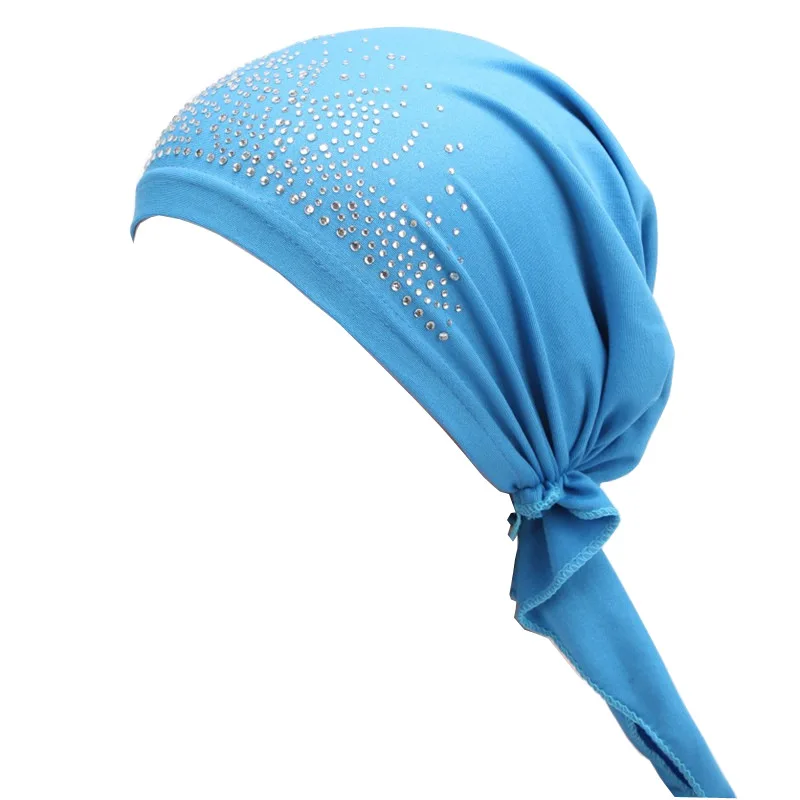 

European and American new arc hot drilling hat, solid color elastic Muslim turban hat