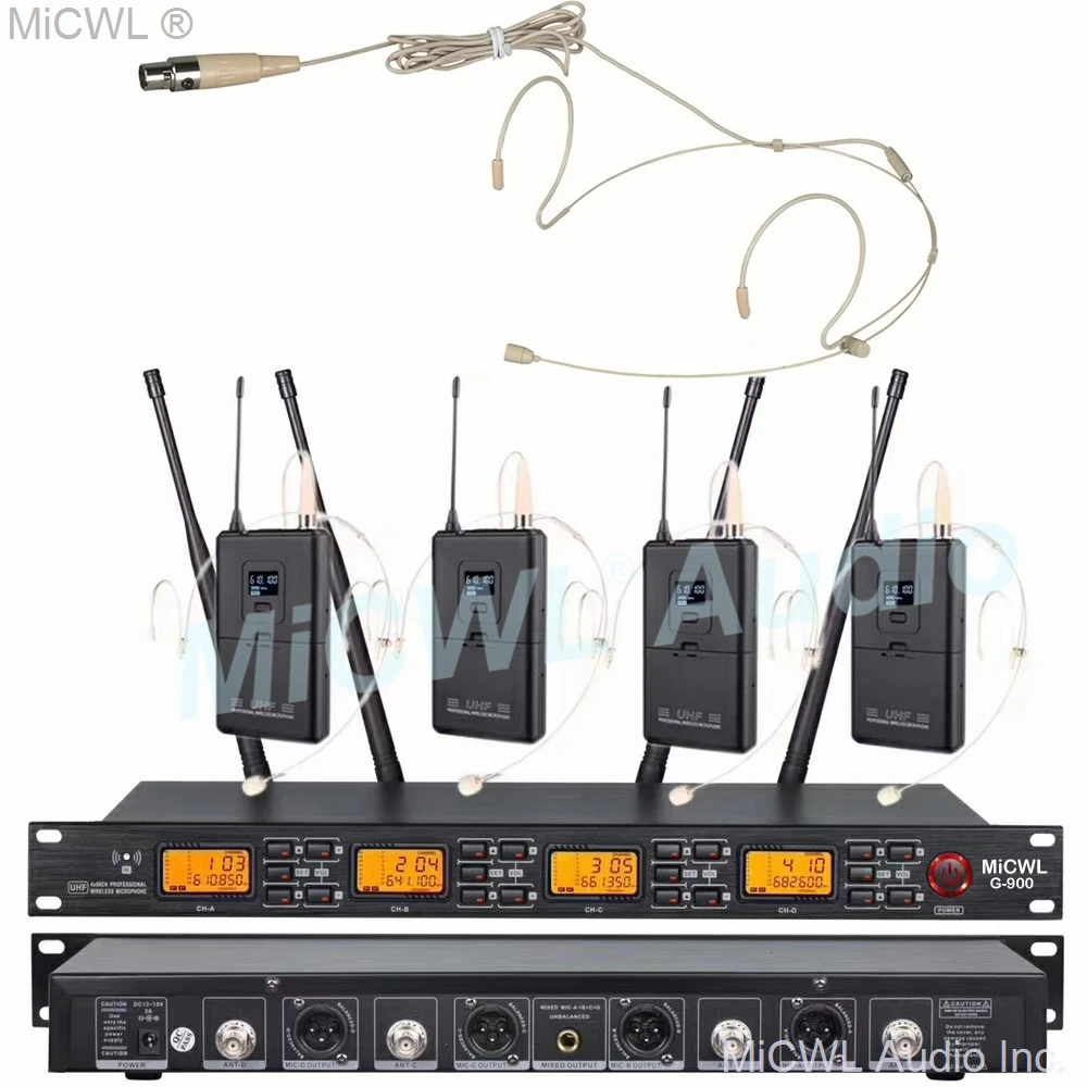 Оригинальная беспроводная система MiCWL 4 Headset Lavalier Wireless Microphone System for Stage Performance Karaoke G900 240 Channel Mics Microphones.