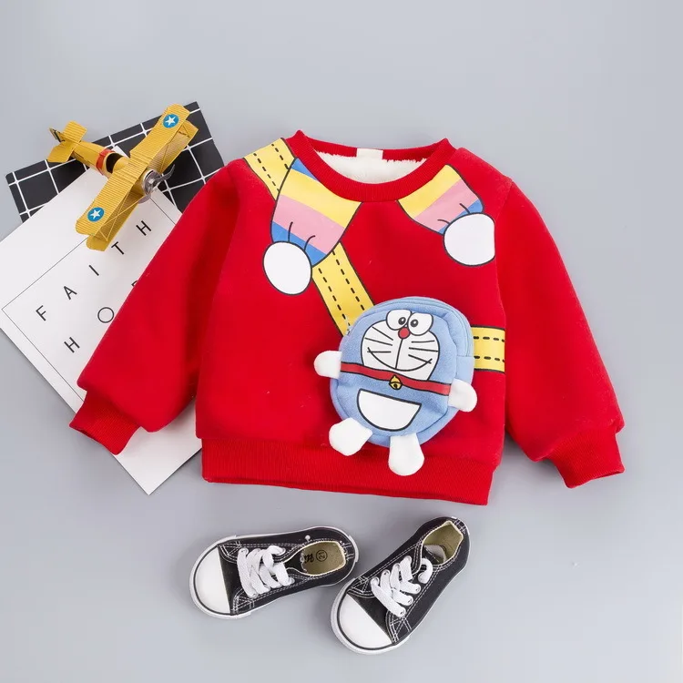 Зимний свитер для отдыха с мультяшным роботом и котом новый утепленный бархатный