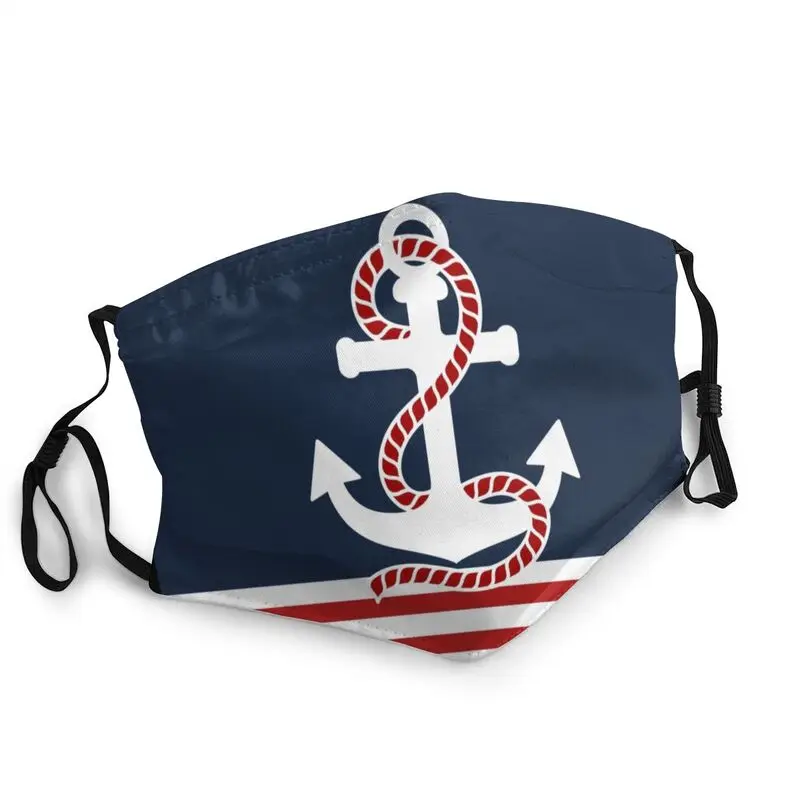 

Nautical Stripes And Red Anchor Mouth Face Mask Adult Unisex Sailing Sailor Mask Dustproof Protection Cover Respirator Muffle