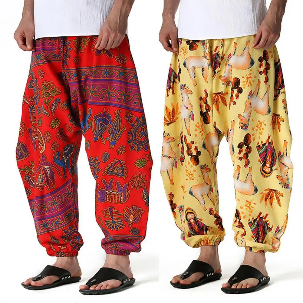 

Summer Loose Men's Pants Printing Harem Pants Drop Crotch Men Multi Pockets Loose Trousers Retro Hip Hop Casual Male Trousers