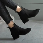 Ботинки женские осенне-зимние из флока, черныеверблюжьи ботинки без застежек, с круглым носком, на квадратном каблуке 4 см, размер 35-41