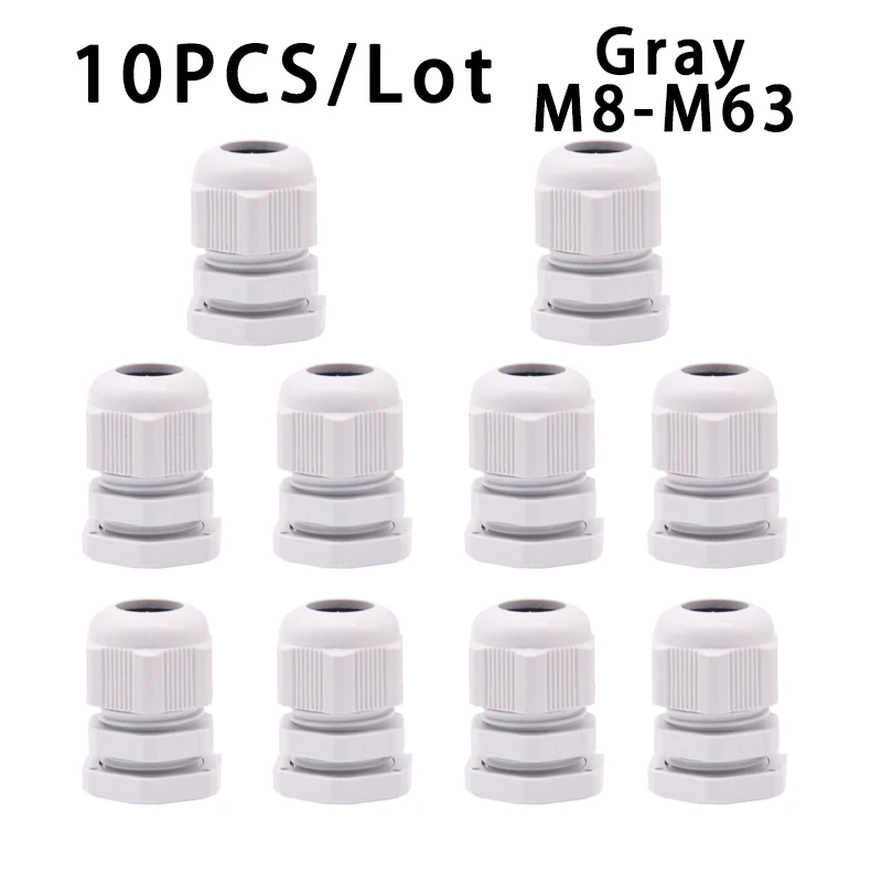 10Pcs Waterproof Cable Gland M8 M12 M16 M20 M25 M32 M40 Gray Plastic Seal Joint M40 M50 M63 Nylon IP68 White Cable Fixing Joint