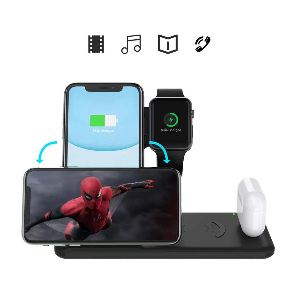 QI Беспроводное быстрое зарядное устройство для AirPods 2/Pro 15 Вт 4в1 usb зарядная док-станция Складная зарядная подставка держатель для iWatch для iPhone