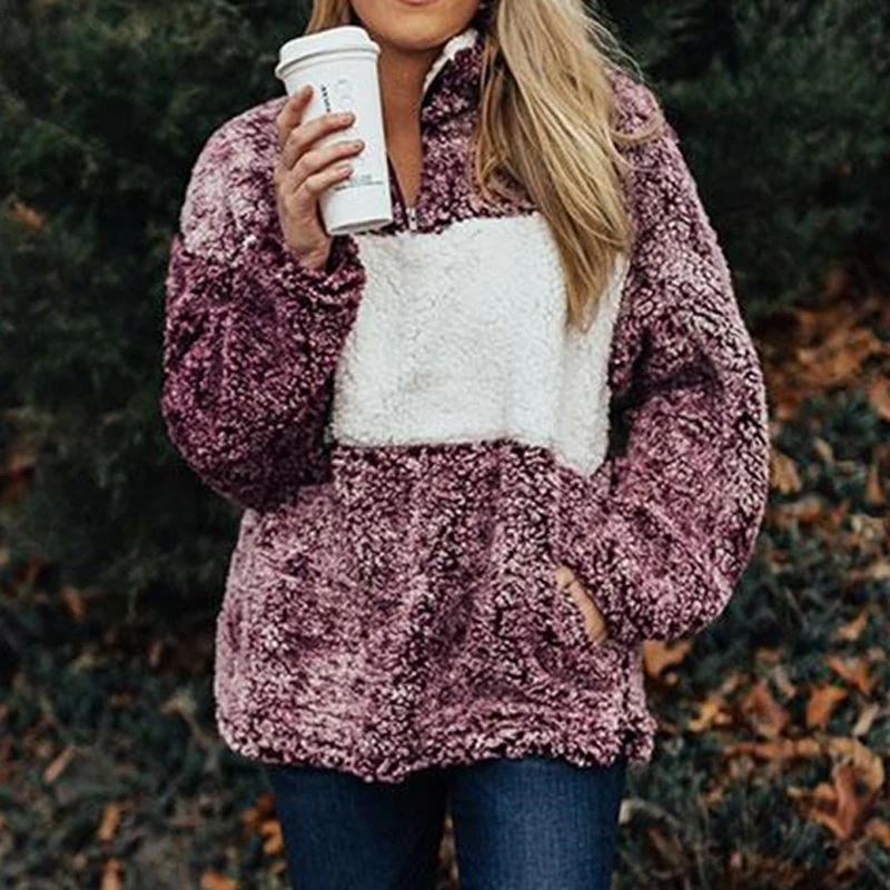 Женская толстовка с капюшоном из искусственного меха на молнии высоким