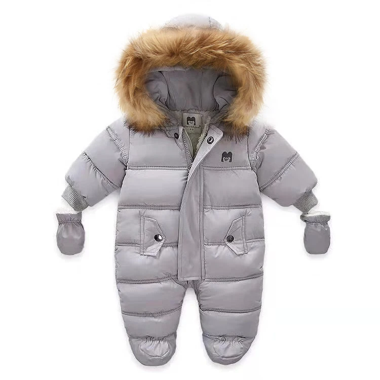 Gray Ircomll/зимняя одежда для новорожденных; комбинезон с капюшоном для малышей; флисовая одежда для мальчиков и девочек; Осенние Комбинезоны; Верхняя одежда для детей - Цвет: Gray