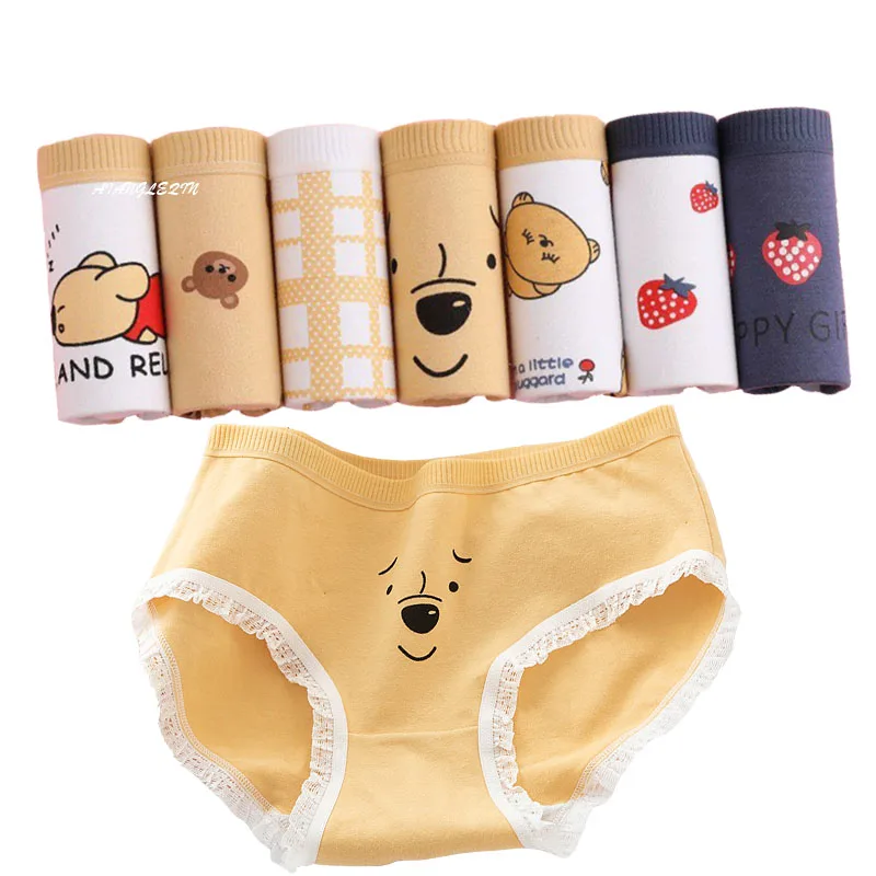 

7 Pcs/Set Cotton Underwear Women's Panties Sexy Shorts Print Cartoon Briefs Ladies Girls Lingeries Breathable Panties For Women
