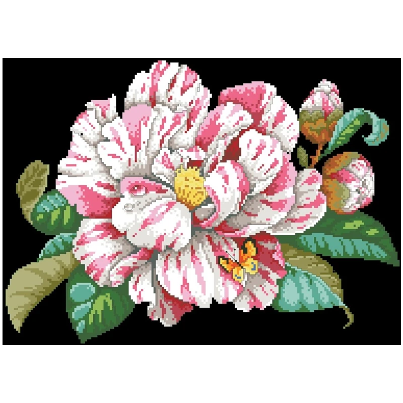 

Classic Camelia cross stitch package pink flower aida 18ct 14ct 11ct black cloth people kit embroidery DIY handmade needlework