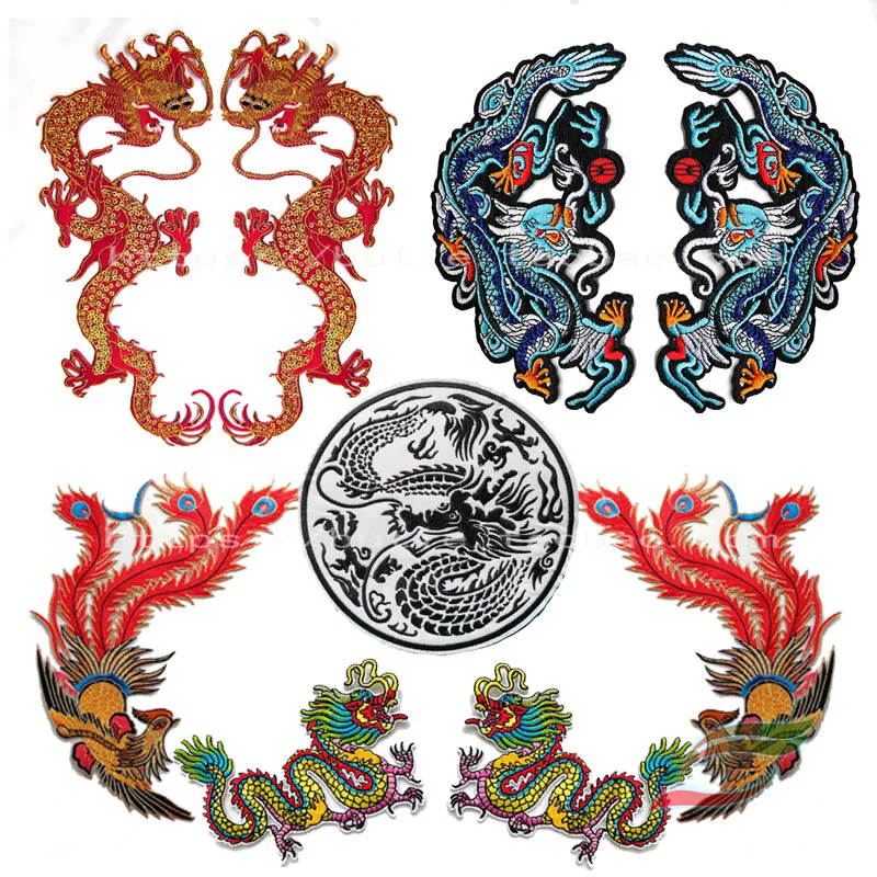 Adhesive cloth stickers red Chinese dragon and phoenix P03 stage costume decoration accessories subsidies ethnic style clothes |