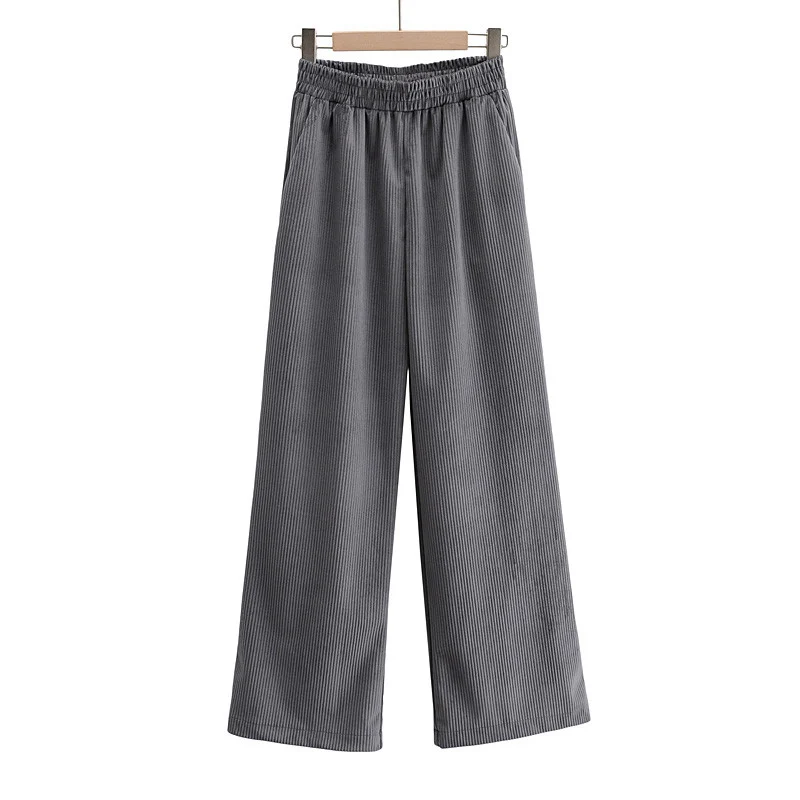 

Spring autumn new style street fashion solid color elastic waist corduroy casual pants women, high waist slimming wide leg pants