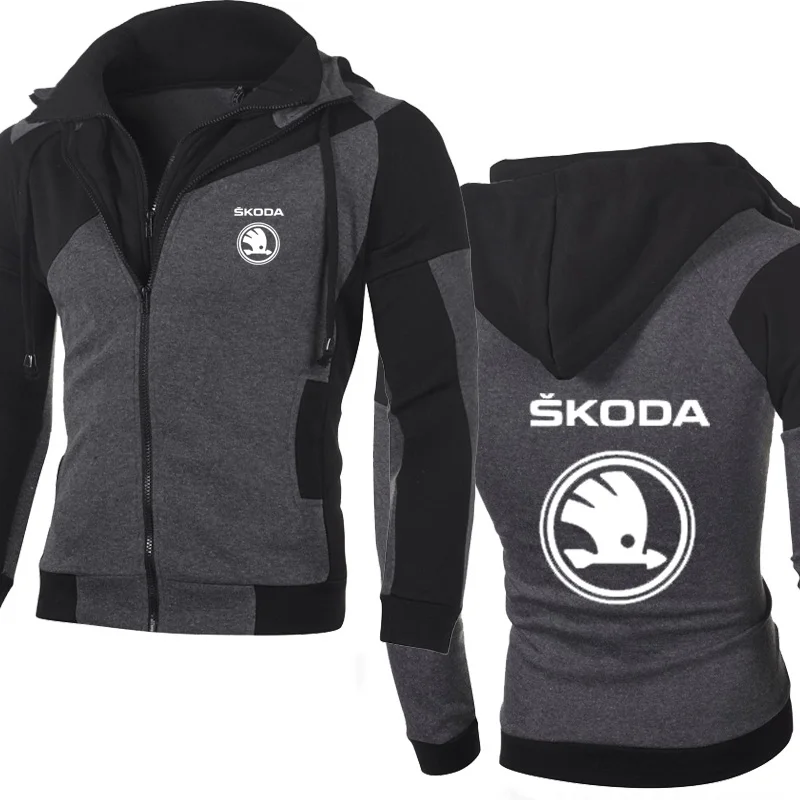 

Jacket Men Skoda Car Logo Sweatshirt Hoody Spring Autumn Fleece Cotton Zipper Hoodies Fashion HipHop Harajuku Male Clothing