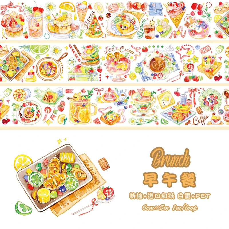 

Colorful Nutrition Brunch PET Washi Tapes Junk Journal Masking Tape Adhesive Tape DIY Scrapbooking Card Making Washi Sticker