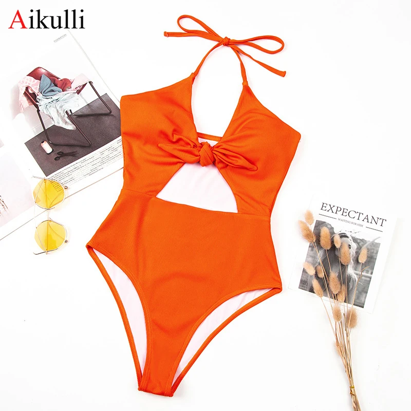 

2021, одежда для плавания, женский сексуальный цельный купальник с лямкой на шее и открытой спиной, Женский монокини с высокой талией и выреза...