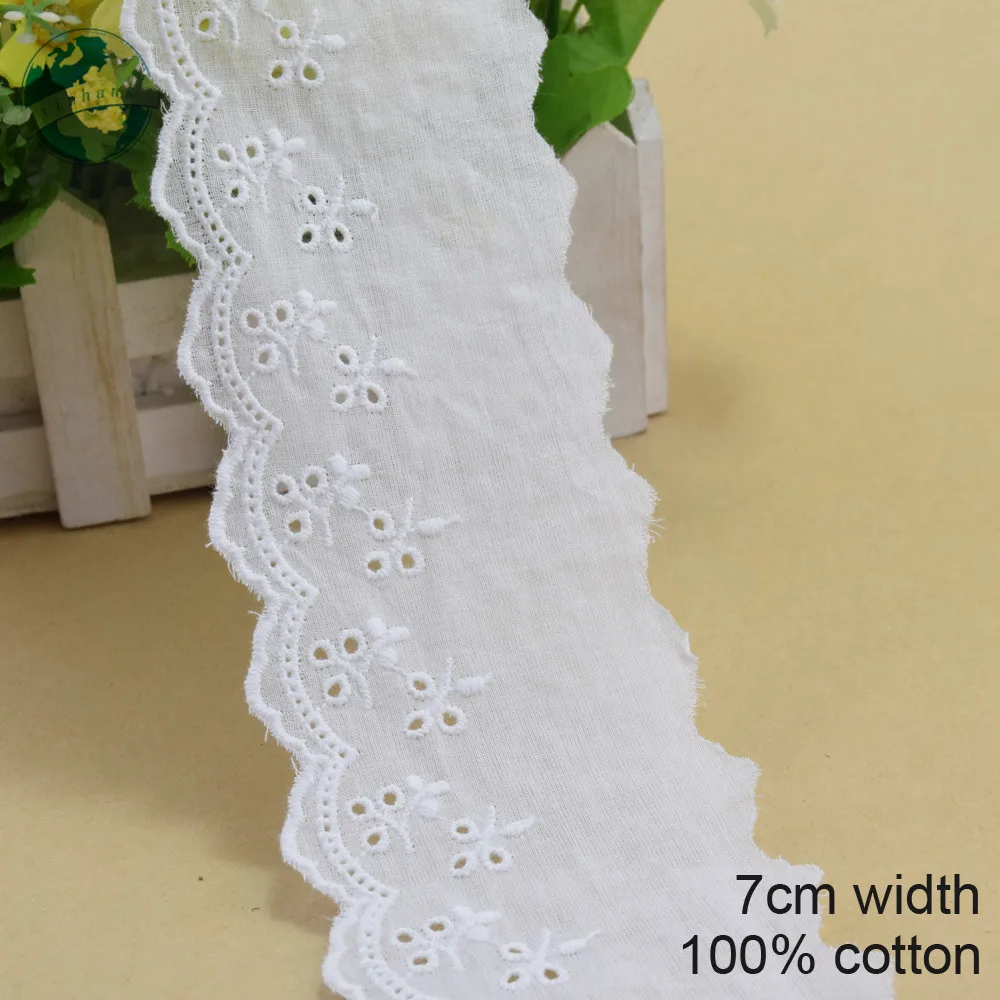 

10yards 7cm Width 100% Cotton Embroid Lace Sewing Ribbon Guipure Trim Fabric Knitting DIY Garment Accessories Wedding Lace#3168