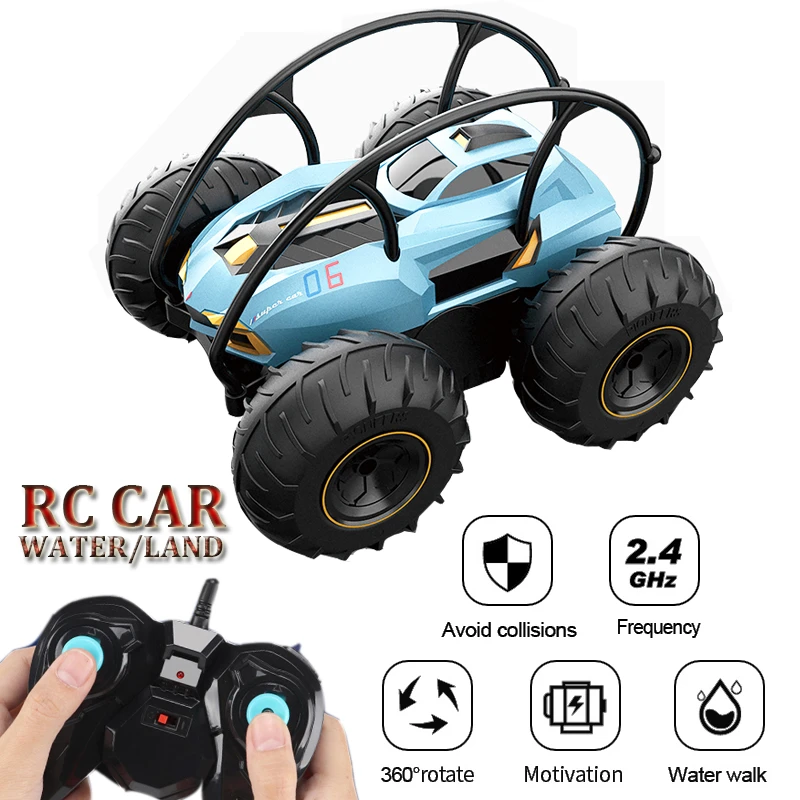 

360 Rotate Rc Cars Remote Control Stunt Car 2 Sides Waterproof Driving On Water And Land Amphibious Electric Toys For Children