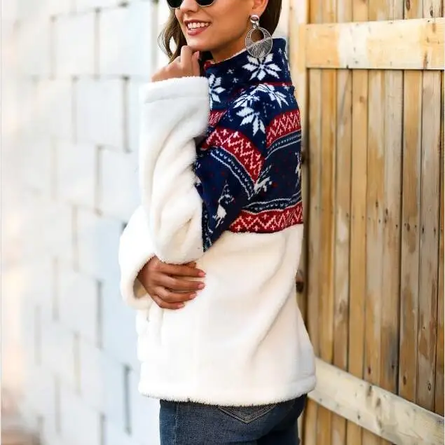 Рождественский Пушистый Плюшевый женский флисовый пуловер женские