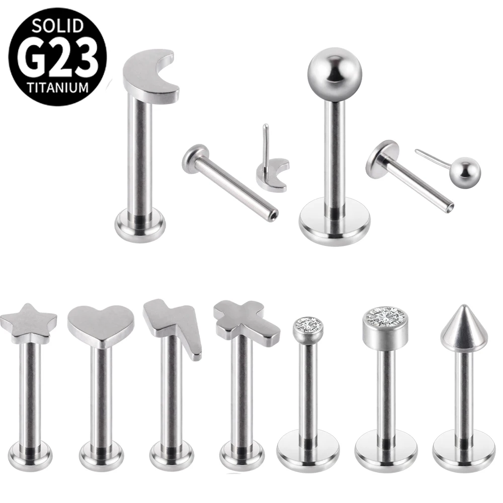 

1PC G23 Titanium 16g Threadless Push in Star Moon Round Lightning Ear Tragus Cartilage Helix Piercing Labret Lip Rings Earrings