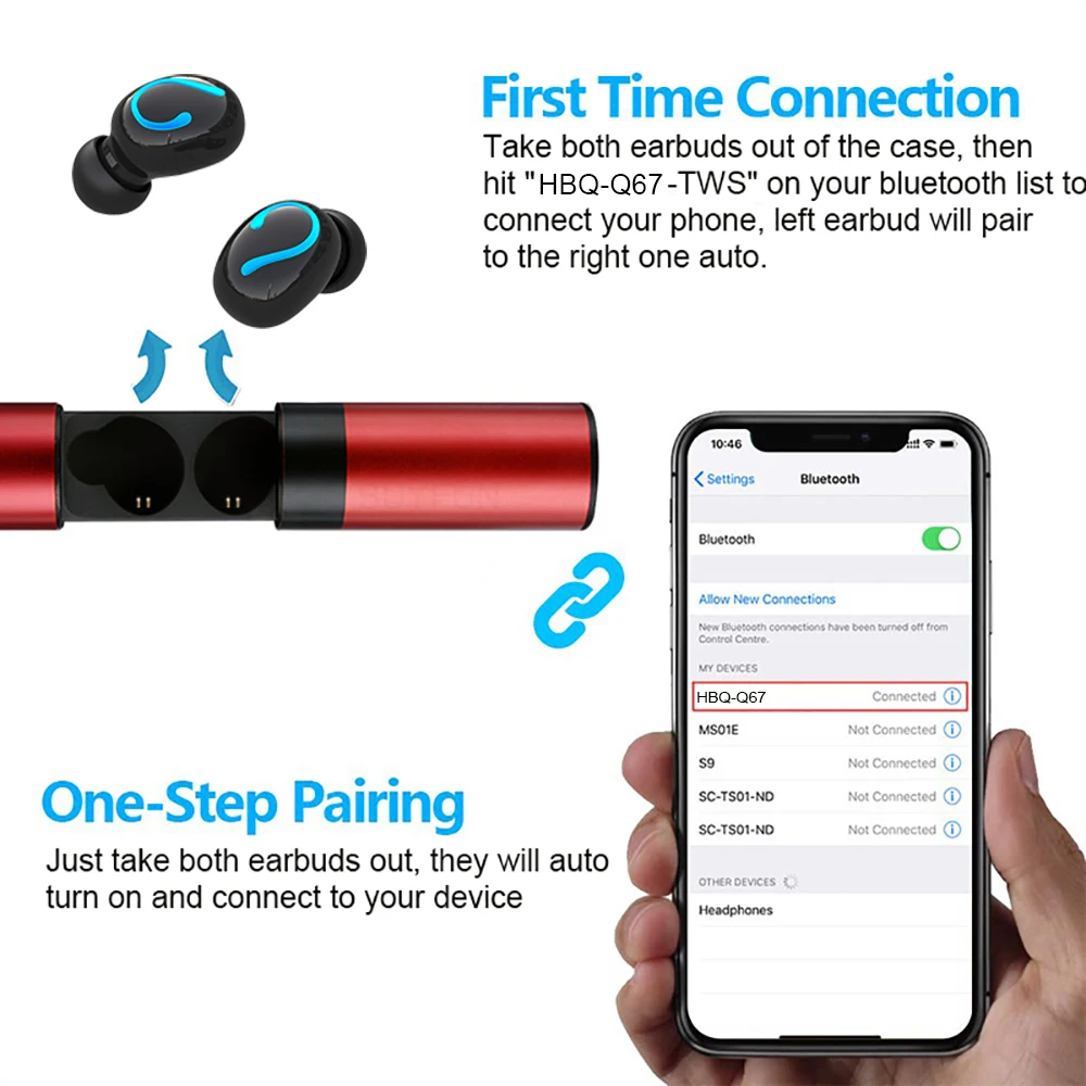 Беспроводные наушники HBQ Q67 Bluetooth 5 0 TWS спортивные гарнитура футляр для наушников