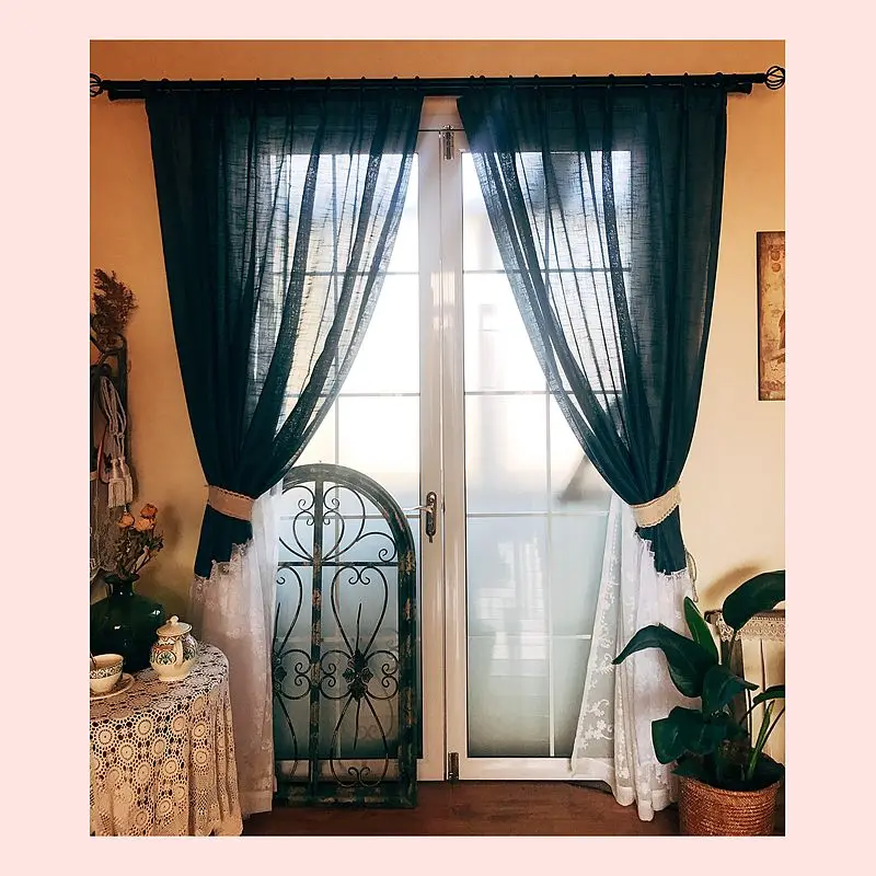 Корейские милые хлопковые льняные шторы принцессы синие и белые кружевные тюль
