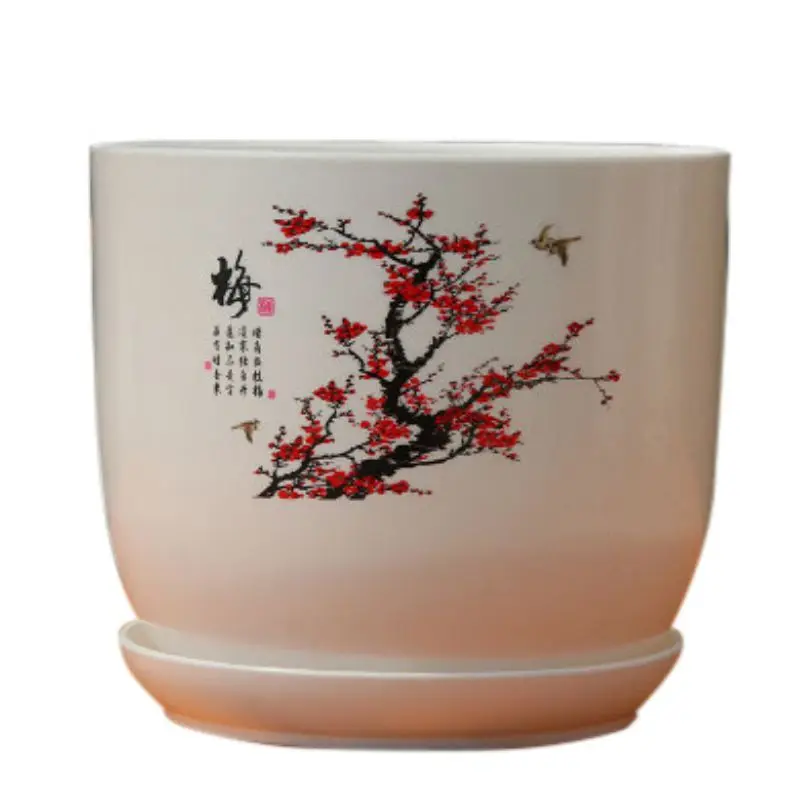 Круглый керамический горшок для суккулентов С КАКТУСОМ растений с контейнером