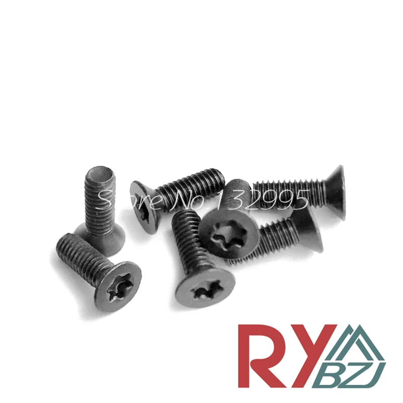 Углеродистая сталь плоская головка Torx Винт Черный Цвет M2 M2.5 M3 M4 потайная головка шесть лепестков винт