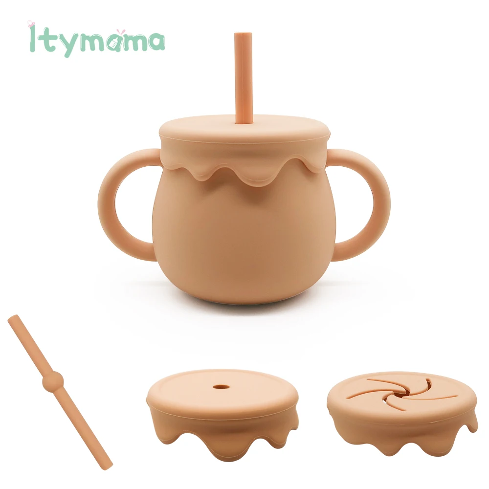 New Three-In-One Baby Feeding Cups With Straw 250ml Learning Cups Food Grade Silicone Snack Cup Kids With Silicone Sippy Cup