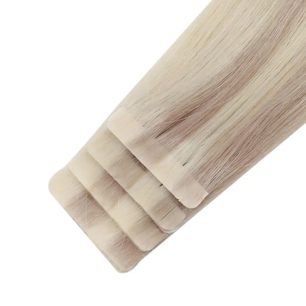 Full Shine Injection Virgin Human Hair Extensions PU Skin Weft Hand Tied Tape In Blonde Color Virgin Invisible Seamless 2021 images - 6