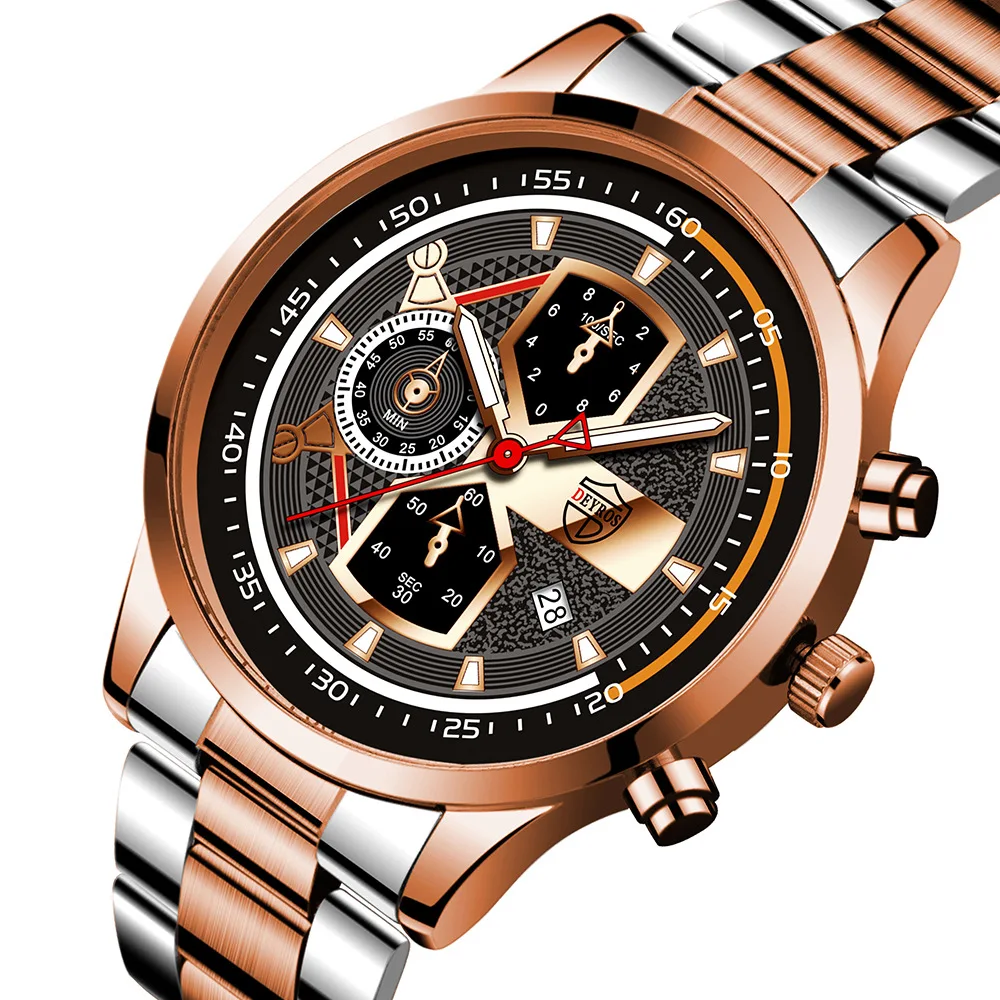 

Роскошные золотые светящиеся часы с календарем, мужские деловые часы DEYROS, полностью Стальные кварцевые мужские повседневные спортивные наручные часы, мужские часы