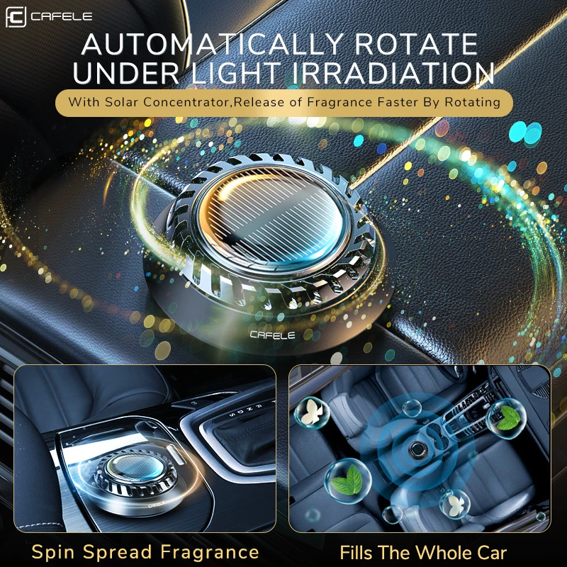 Cafele Solar Car Perfume Light Induce Rotation Flavoring For Cars Accessories Interior Creative Air Freshener Auto Air Purifier