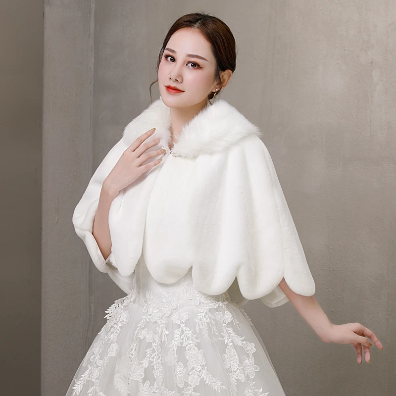 Новинка 2020 женские меховые шали цвета слоновой кости Свадебные палантины