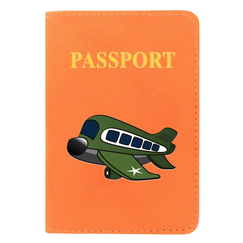 

2021 New Arrival Cute Green Color Airplane Cartoon Design Printing Men Women Passport Cover Leather Travel Pocket Wallet Bags