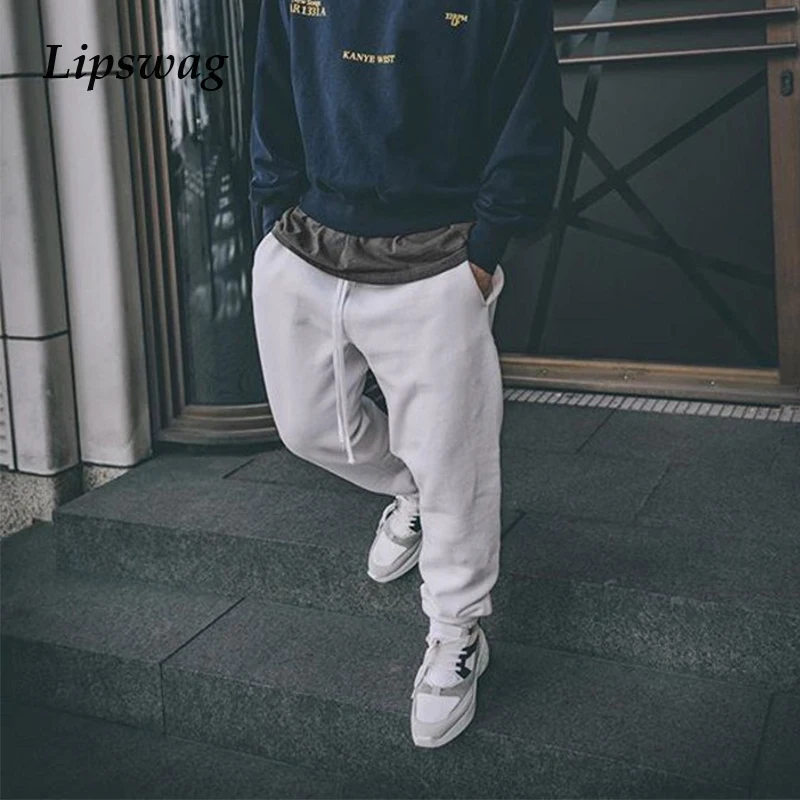 

Winter Warm Inside Velvet Sweatpants For Men Solid Color All-match Casual Pants Autumn Mens Mid Waist Drawstring Jogging Trouser
