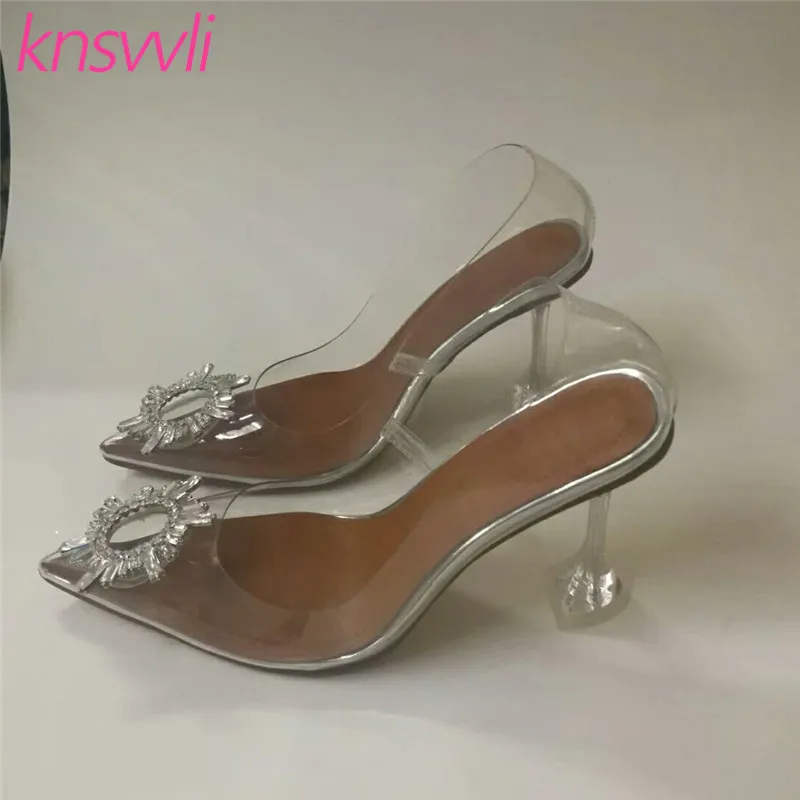 Женские прозрачные туфли лодочки на высоком треугольном каблуке с