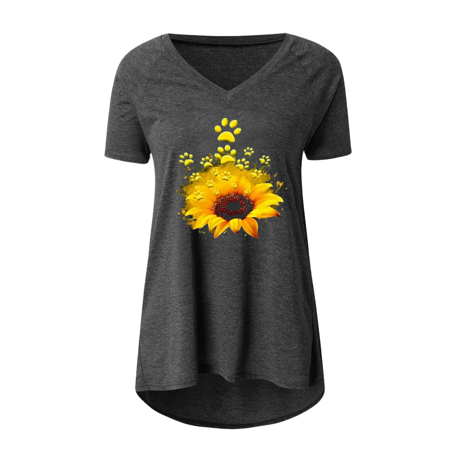 

Casual Tops Women Plus Size Printing Women Clothing Oversized T Shirt V-Neck Short Sleeve Long T-shirt