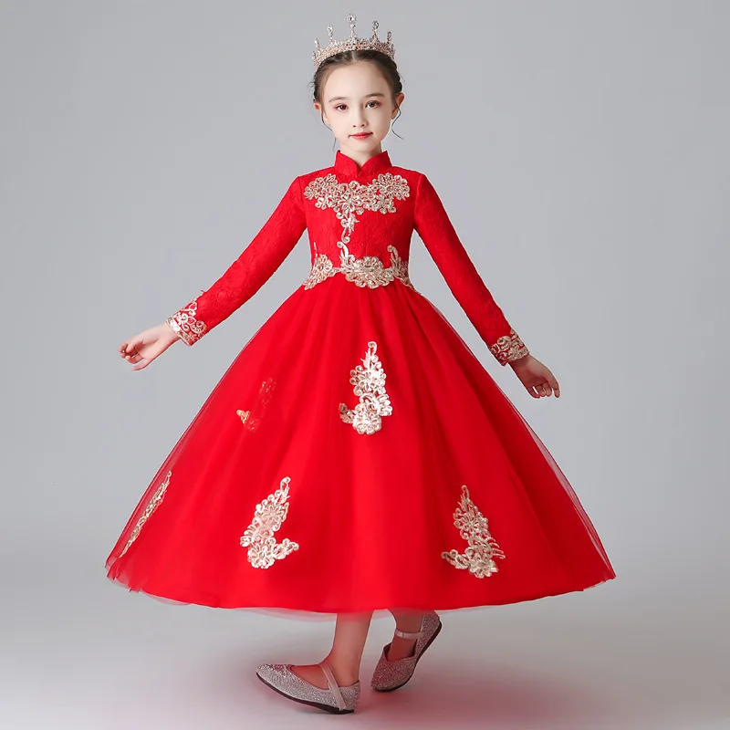 Китайское Новогоднее платье детское свадебвечерние с цветочным принтом для