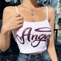 summer women tops angel letter printed crop top tees fashion slim tank top casual short tops camis clubwear