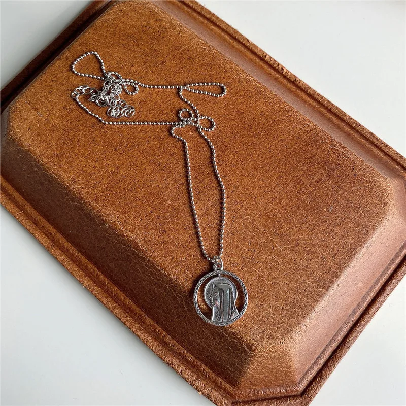 

RUIYI Real 925 Sterling Silver Religious Style Jesus Coin Pendant Necklace Women Simplicity ExquisiteBeads Chain Chic Necklace