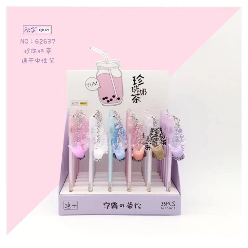 

36PCS Pearl Milk Tea Cup Gel Pens Speed Dry Pen Signature Pen Student Stationery Wholesale Kawaii School Supplies