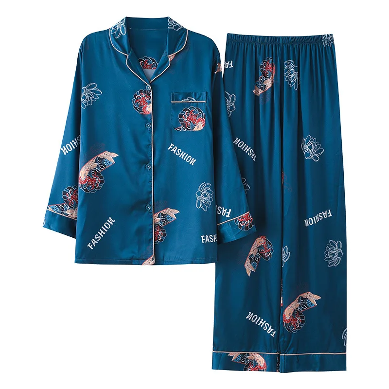 

simple silk ice silk sleepwear women 2021women sleepwear imitation silk pajamas women spring and summer long-sleeved trousers
