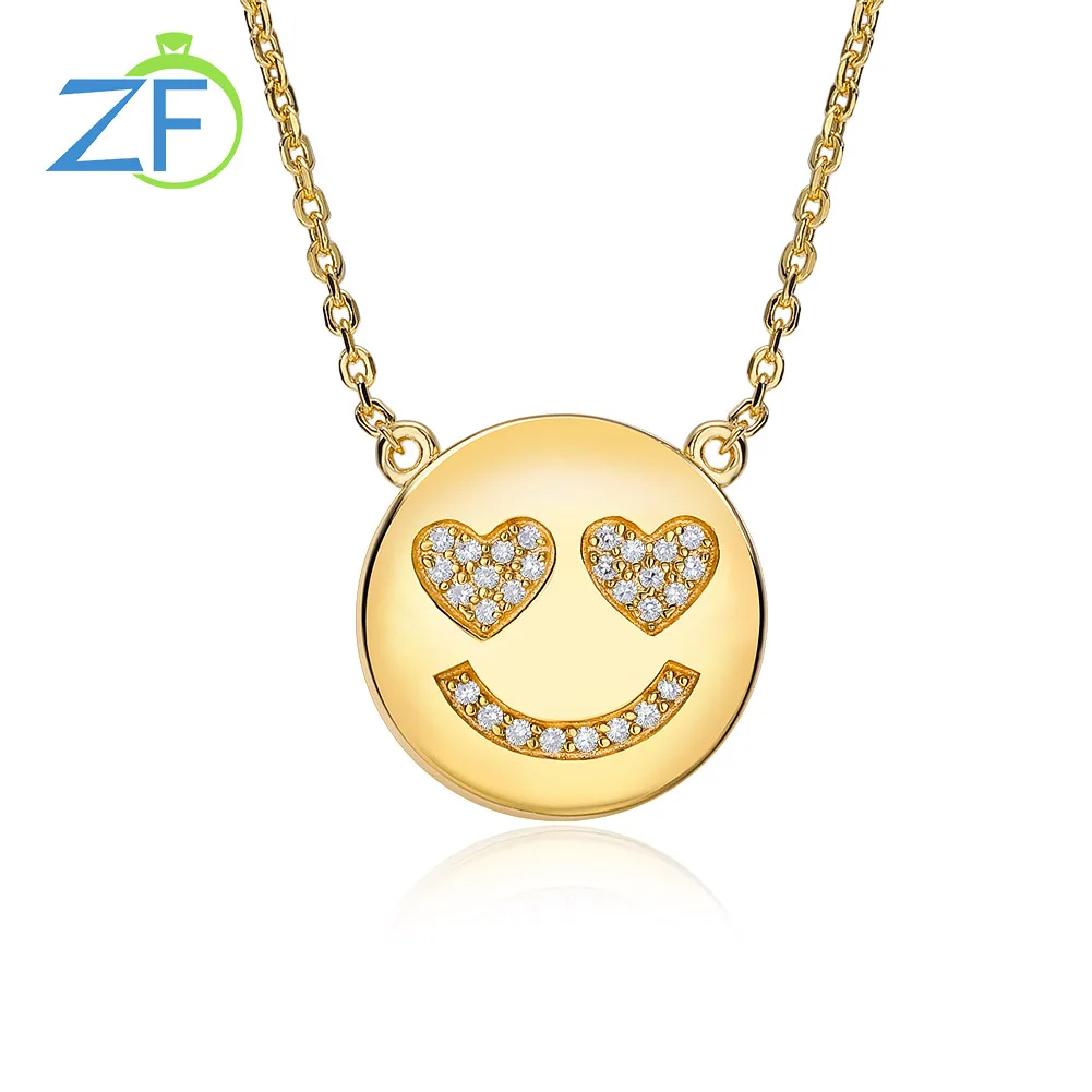 

GZ ZONGFA Genuine 925 Sterling Silver Necklace For Women Smiley Round Shape Pendant Diamond Fine jewelry