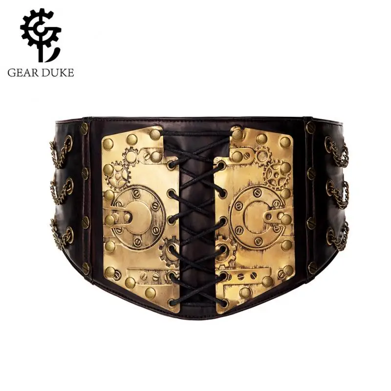 

Woman Steampunk Style Belt Pu Leather Waist Seal Medieval Retro Rivet Bandage Decorative Elastic Wide Belt Court Halloween Cos