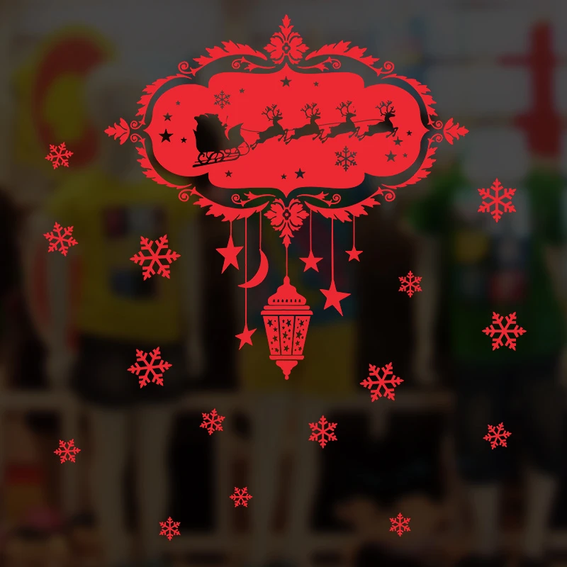 Рождественские настенные стикеры санта клаус олень венок снежинки праздничные