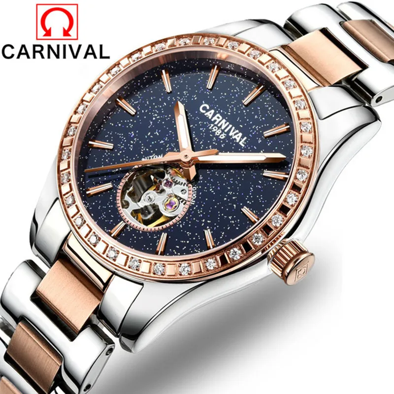 CARNIVAL Brand Luxury Mechanical Watches for Women Ladies Fashion Sapphire Automatic Wristwatch Waterproof Luminous Reloj Mujer