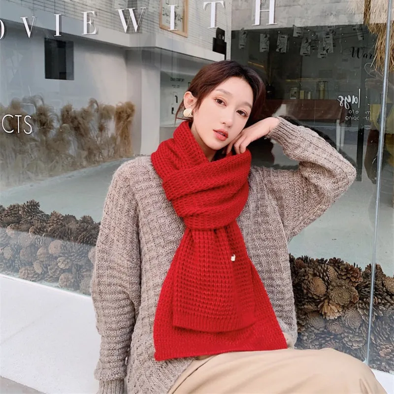 

Female Knitted Scarf Women Winter Scarves Ladies Solid Color Scarfs