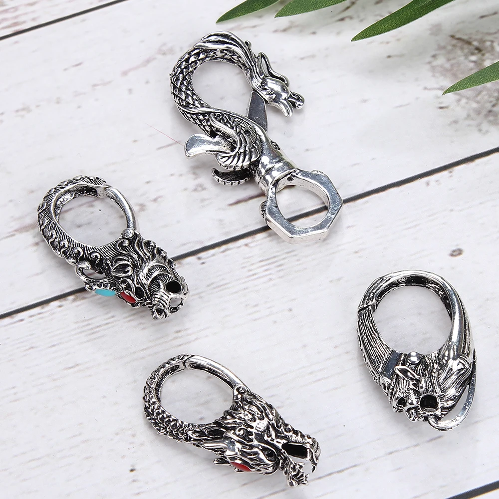 Брелок для ключей в виде головы дракона винтажный серебристый | Украшения и